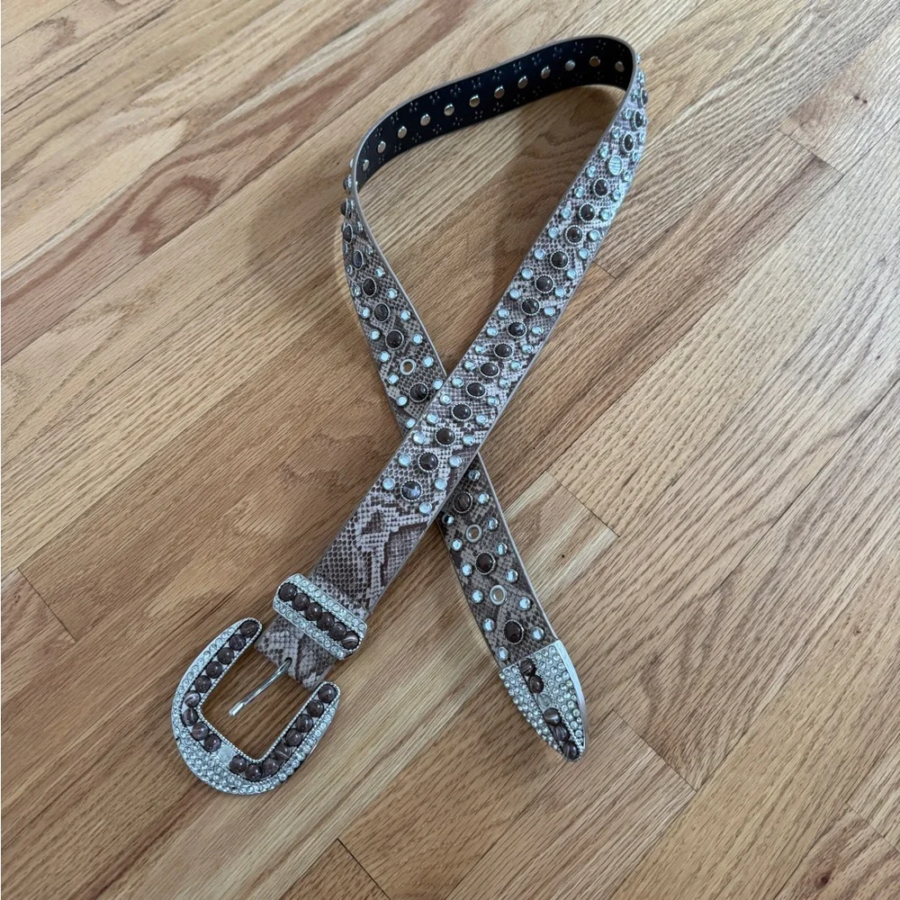 Brown studded python belt